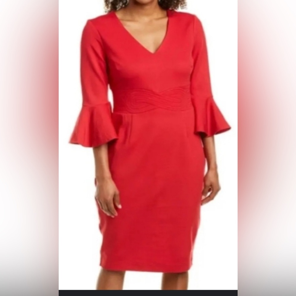 Trina Turk red knit bell sleeve dress